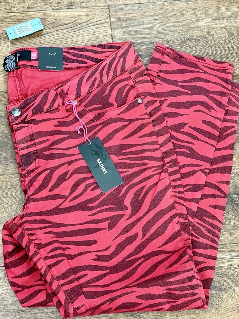 NEW Torrid Denim Red Zebra Animal Print Skinny Jeans Pants Size 20 HTF